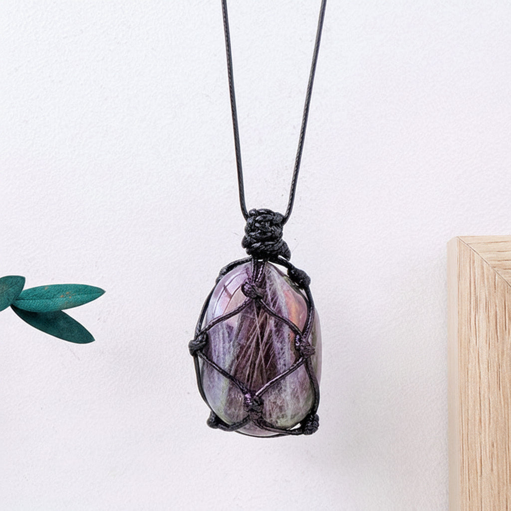 Purple Moonstone Crystal Pendant Necklace