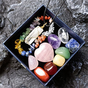 Natural Healing Crystal Gift Box Set,Quartz Crystal Stones, Chakra Bracelet and Crystal Necklace for Spiritual Wellness.