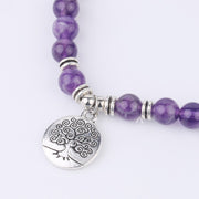 108 Bead Healing Crystal Mala Bracelet – Natural Stone Yoga & Meditation Wrap Bracelet with Tree of Life and Lotus Charms