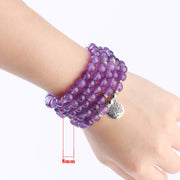 108 Bead Healing Crystal Mala Bracelet – Natural Stone Yoga & Meditation Wrap Bracelet with Tree of Life and Lotus Charms