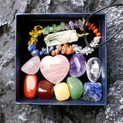 Natural Healing Crystal Gift Box Set,Quartz Crystal Stones, Chakra Bracelet and Crystal Necklace for Spiritual Wellness.