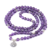 108 Bead Healing Crystal Mala Bracelet – Natural Stone Yoga & Meditation Wrap Bracelet with Tree of Life and Lotus Charms